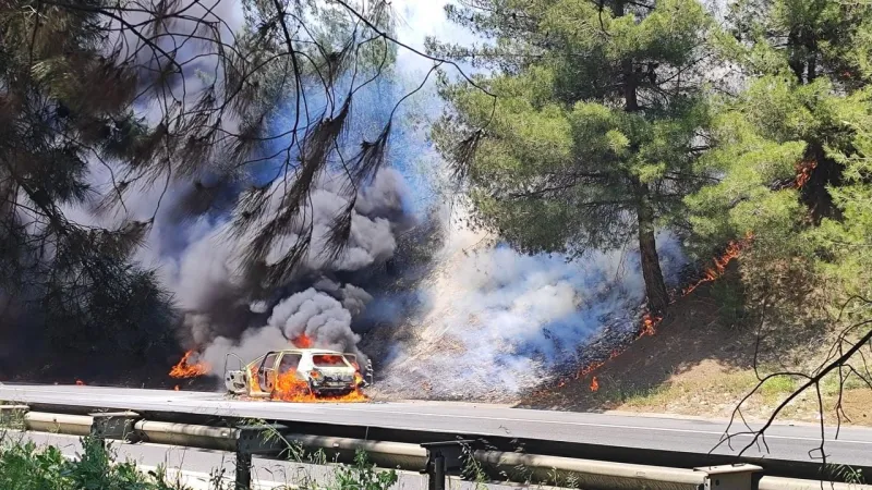 Tarsus'ta araçta çıkan yangın ormana sirayet etti